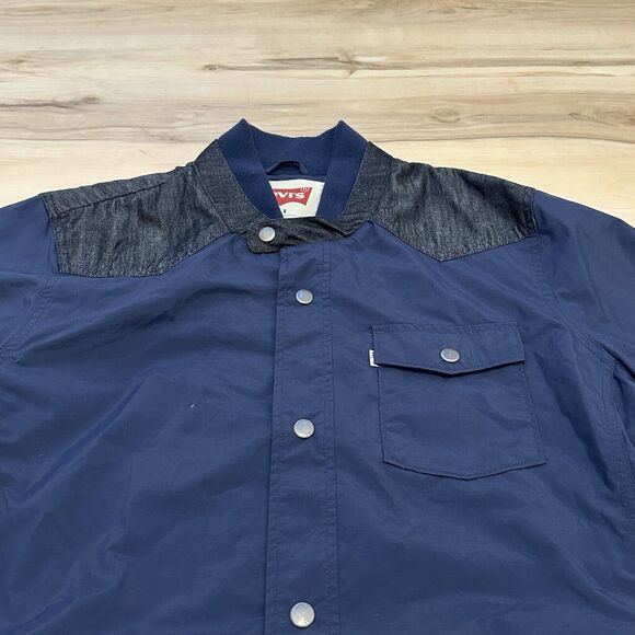 Levis Men Large Jacket Shirt Windbreaker Rain Pockets Blue New - Picture 3 of 8